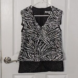 Walter Baker Akin Sequin Zebra Striped Print Sleeveless Party Blouse‎ Size XS